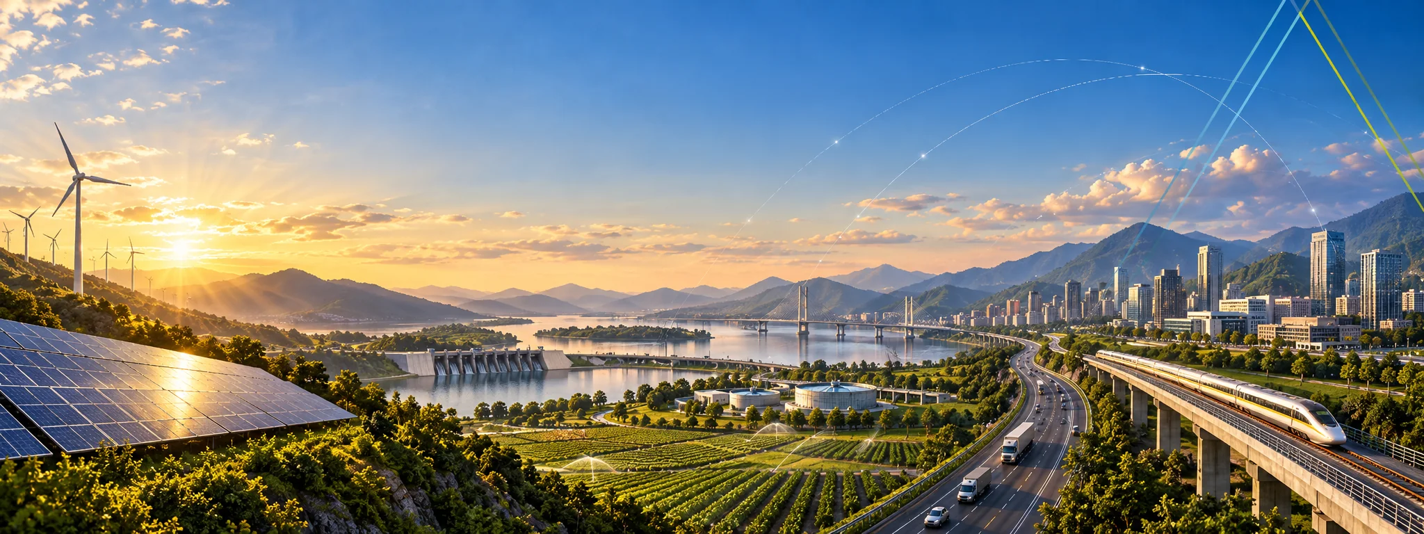 AI-generated infrastructure landscape representing healthcare and human infrastructure